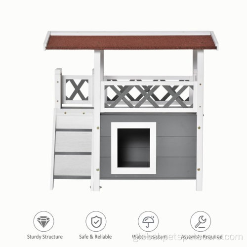 Pet House Wooden Cat House Shelter With Balcony Roof Supplier